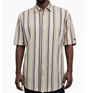 Vintage Fubu Collection Shirt Men’s 1X Striped Short Sleeve Logo Button Front